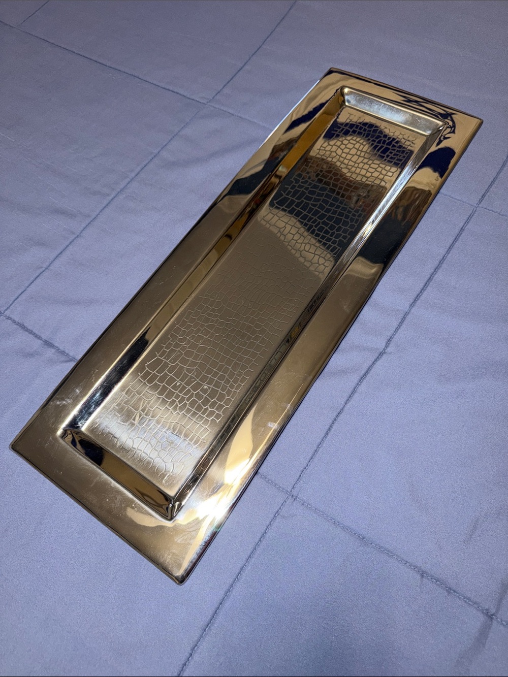 Gold Rectangular Vanity Tray with Croc-Texture Center